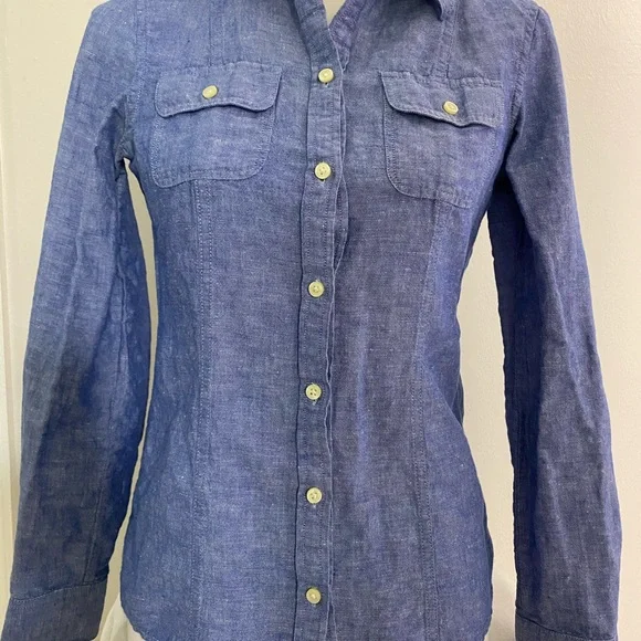 Women’s Banana Republic Blue Linen Shirt Sz 0 - Picture 5 of 5